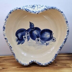 1989 Blue‎ Apple Ceramic Hand-Turned Texas Pottery Serving Bowl Bakeware 11x10x3